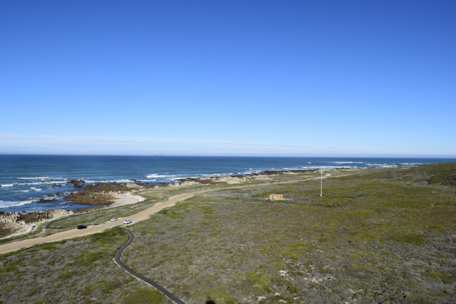 Ocean and coastline views from Cape Agulhas Lighthouse tower