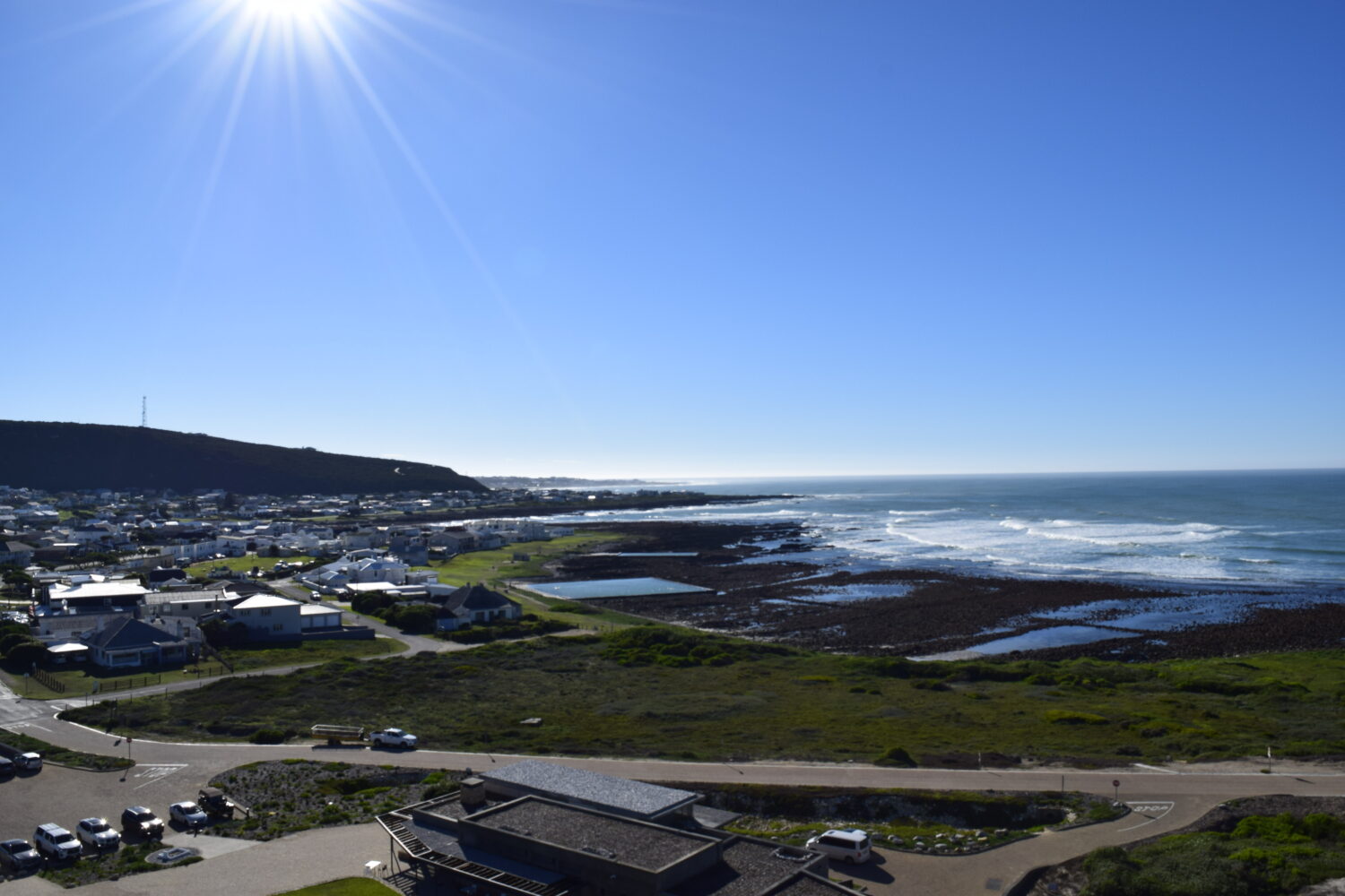 Ocean and coastline views from Cape Agulhas Lighthouse tower